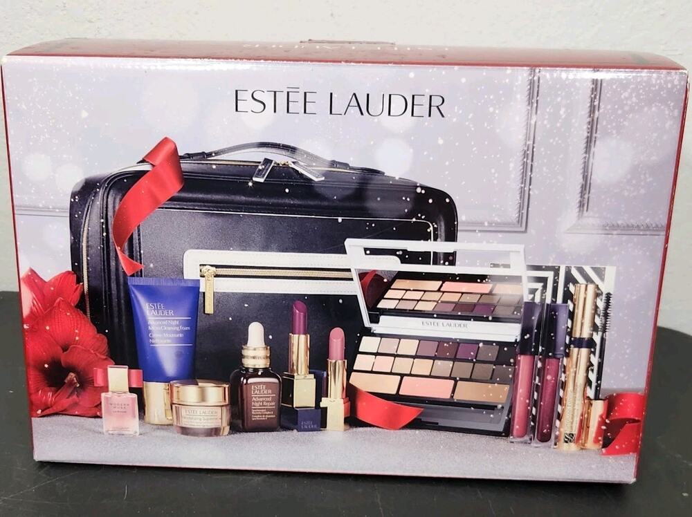 New Estee Lauder 9 Piece Holiday Cosmetics Makeup Case Gift Set Mother Wife